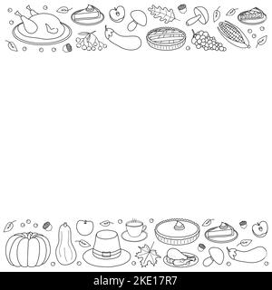 Poster con le icone del Thanksgiving e lo spazio per il testo. Illustrazione Vettoriale