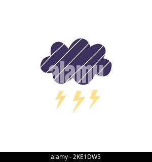 Carino scandinavo tempesta piovosa nuvola con tuoni per manifesti vivaio, arti per bambini, boho carte, baby doccia, tessuto isolato su sfondo bianco. Illustrazione Vettoriale