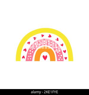 Carino colorato arcobaleno scandinavo con cuori per bambini manifesti vivaio, bohemian carte, baby doccia initations, abbigliamento per bambini e San Valentino Illustrazione Vettoriale