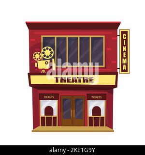 Cinema a cartoni animati per il design lifestyle. Illustrazione vettoriale dello stile di disegno piatto. Illustrazione Vettoriale