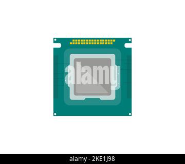 Design del logo del concetto CPU dei processori per computer centrali. Ingegnere elettronico della tecnologia informatica. Scienza della tecnologia, processore di comunicazione integrato. Illustrazione Vettoriale