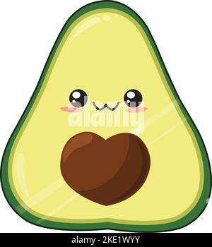 Un carino kawaii personaggio cartoon di un avocado sorridente su sfondo bianco Illustrazione Vettoriale