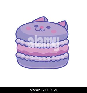 Un carino kawaii personaggio cartoon di un macaroon gattino su sfondo bianco Illustrazione Vettoriale