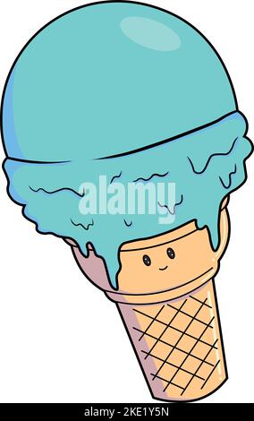 Un carino kawaii personaggio cartone animato di un cono gelato su sfondo bianco Illustrazione Vettoriale