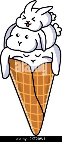 Una resa 3D di un grazioso gelato alla vaniglia Illustrazione Vettoriale