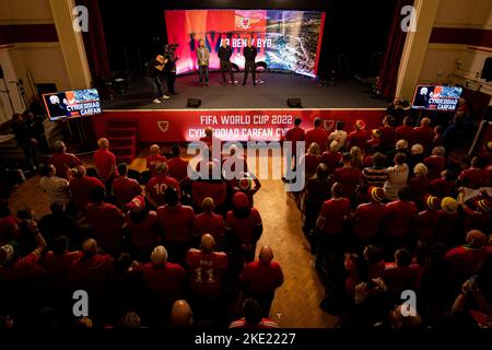 Tylorstown, Regno Unito. 09th Nov 2022. Il manager di Cymru Rob Page annuncia la sua squadra per la Coppa del mondo FIFA 2022 in Qatar presso la Tylorstown Welfare Hall il 9th novembre 2022. Credit: Lewis Mitchell/Alamy Live News Foto Stock