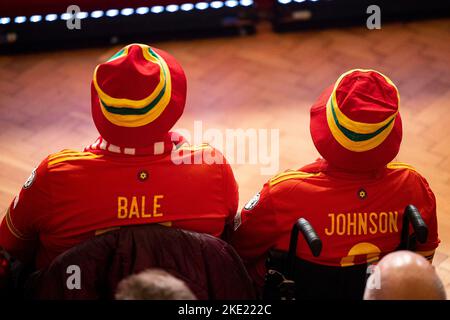 Tylorstown, Regno Unito. 09th Nov 2022. Il manager di Cymru Rob Page annuncia la sua squadra per la Coppa del mondo FIFA 2022 in Qatar presso la Tylorstown Welfare Hall il 9th novembre 2022. Credit: Lewis Mitchell/Alamy Live News Foto Stock