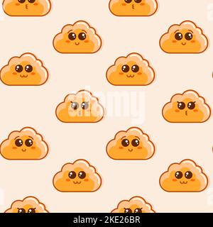Carino modello Cartoon senza cuciture con nuvole divertenti. Illustrazione Vettoriale