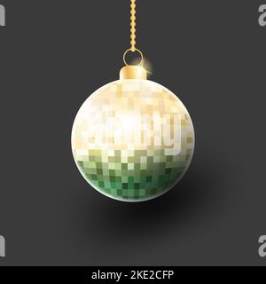 Pallina di Natale 3D realistica in stile pixel per ornamento natalizio Illustrazione Vettoriale