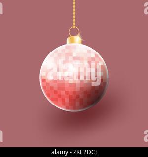 Pallina di Natale 3D realistica in stile pixel per ornamento natalizio Illustrazione Vettoriale