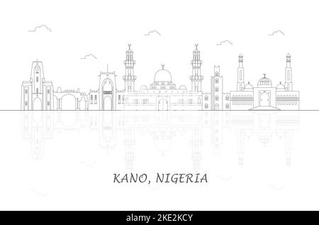 Profilo panorama Skyline della città di Kano, Nigeria - illustrazione vettoriale Illustrazione Vettoriale