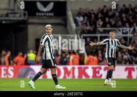 Newcastle upon Tyne, Regno Unito. 09th Nov 2022. NEWCASTLE UPON TYNE, INGHILTERRA - 09 NOVEMBRE: Bruno Guimarães di Newcastle durante la partita del terzo round della Carabao Cup tra Newcastle United e Crystal Palace a St James' Park il 9 novembre 2022 a Newcastle upon Tyne, Inghilterra. (Foto di Richard Callis/MB Media/) (Foto: Richard Callis/Sports Press Photo/C - SCADENZA UN'ORA - ATTIVA FTP SOLO SE LE IMMAGINI HANNO MENO DI UN'ORA - Alamy) Credit: SPP Sport Press Photo. /Alamy Live News Foto Stock