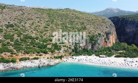 Gjipe Beach - Riviera Albanese [Drone] Foto Stock