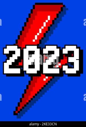 2023. Numero di pixel con sfondo grafico geometrico. Illustrazione del cartoon vettoriale. Illustrazione Vettoriale