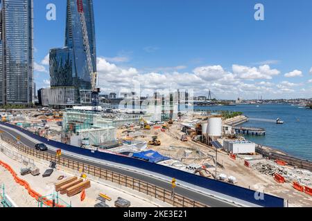 Barangaroo nel centro di Sydney e lavori di costruzione a Barangaroo, nel centro di Sydney, sviluppare e creare posti di lavoro, NSW, Australia Foto Stock