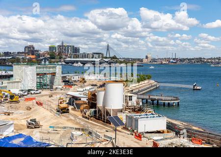 Barangaroo nel centro di Sydney e lavori di costruzione a Barangaroo, nel centro di Sydney, sviluppare e creare posti di lavoro, NSW, Australia Foto Stock