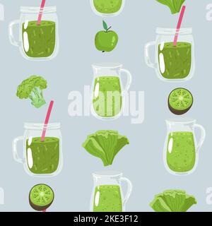 frullato. Drink estivo fresco. Disegno a mano senza giunture . Disintossicazione e vita sana, Illustrazione Vettoriale