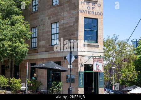 Hero of Waterloo Public House a Millers Point Sydney, sostiene di essere il più antico pub dell'Australia, costruito nel 19th ° secolo, nel centro di Sydney, NSW, Australia Foto Stock