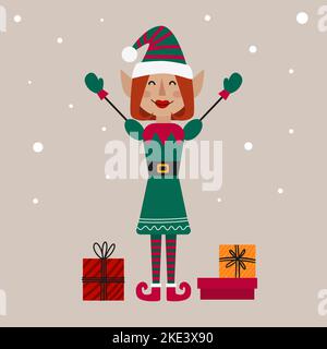 Natale fiaba personaggio elfo ragazza in Illustrazione Illustrazione Vettoriale