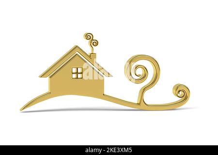 Icona dorata eco home 3D isolata su sfondo bianco - rendering 3D Foto Stock