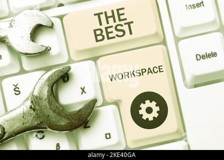 Visualizzazione concettuale dell'area di lavoro migliore. Concetto Internet Condizioni di lavoro confortevoli per i dipendenti aziendali Foto Stock