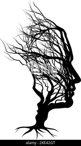 Illusione ottica Father Man e Child Tree Faces Illustrazione Vettoriale