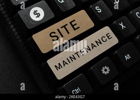Didascalia concettuale manutenzione del sito. Parola scritta su monitoraggio e regolarmente controllare il tuo sito web per problemi Foto Stock