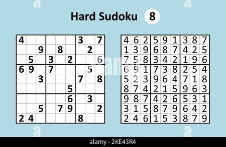 Sudoku gioco con risposte. Complessità difficile. Vettore semplice Illustrazione Vettoriale