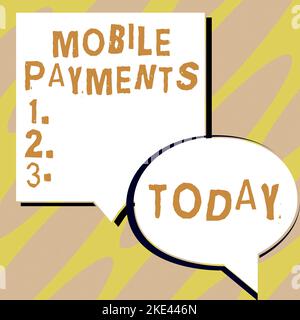 Scrittura visualizzazione testo Mobile Payments. Transazione finanziaria di Business Concept elaborata tramite uno smartphone Foto Stock