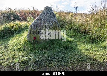 L'immagine è dei memoriali di Clan Stone nel campo di battaglia di Culloden Moor vicino a Inverness Foto Stock