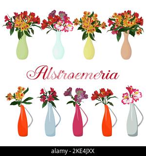 Fiori tropicali dell'Alstroemeria. Bouquet peruviano di giglio in vaso vettore illustrazione Illustrazione Vettoriale