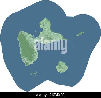 Guadeloupe mappa, isole caraibiche. Arcipelago e dipartimento d'oltremare e regione della Francia. Mappa stradale amministrativa dettagliata con fiumi, foreste. Illustrazione Vettoriale