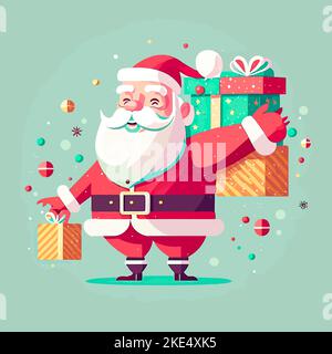 Un Babbo Natale portando regali isolati su uno sfondo blu - concetto di Natale e Capodanno Illustrazione Vettoriale