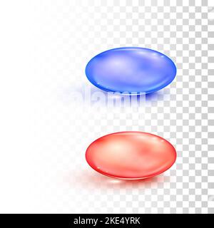 Pillole trasparenti rotonde rosse e blu in stile matrice isolate su sfondo trasparente. Concetto di scelta. Capsule di farmaci medici. Illustrazione vettoriale Illustrazione Vettoriale