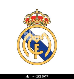 Vinnitsa, Ucraina - 24 ottobre 2022: Spagna primera calcio campionato calcio icona logo club. Real Madrid. Illustrazione editoriale vettoriale Illustrazione Vettoriale