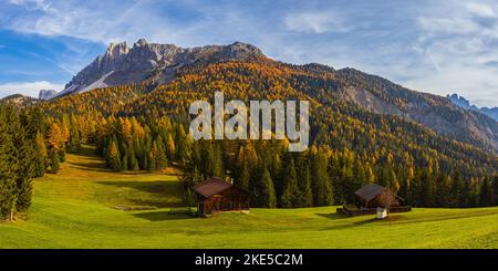 A 2000 metri di altitudine, la vista sul Passo delle Erbe, Würzjoch circondato da boschi e da lussureggianti colori autunnali, è mozzafiato. Il pa Foto Stock