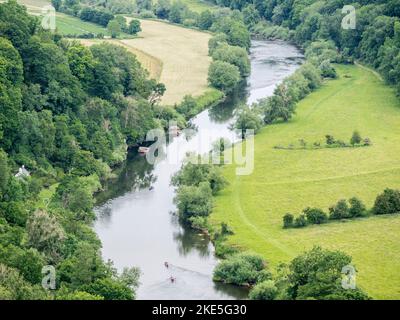 Canoe sul fiume Wye, Vista da Symonds Yat, Herefordshire, Inghilterra Foto Stock