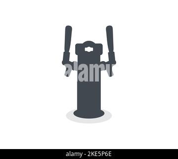 Design del logo Bar Beer Tap. Silhouette del rubinetto con manico. Elemento della pompa della birra. Vista frontale. Disegno vettoriale e illustrazione. Illustrazione Vettoriale