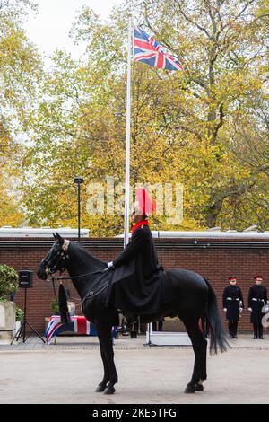 Londra, Regno Unito. 10th Nov 2022. Kit Ride e sfilata di passaggio per Household Cavalry montato reggimento. Il generale Sir Adrian Bradshaw KCB OBE GL ha ispezionato l'ultima corsa in kit del reggimento Household Cavalry Mounted a Knightsbridge Barracks e ad Hyde Park a Rotten Row. L'ufficiale comandante è Lt-colonnello Thomas Armitage. Credit: Peter Hogan/Alamy Live News Foto Stock