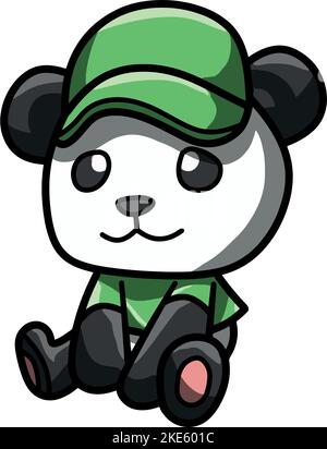 Un simpatico panda in stile cartoon isolato su uno sfondo bianco verticale. Illustrazione Vettoriale