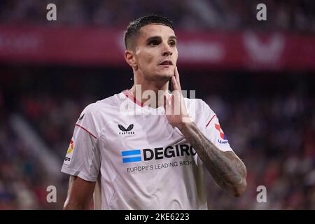 Siviglia, Spagna. 09th Nov 2022. Erik lamela (17) del Sevilla FC visto durante la partita di LaLiga Santander tra Sevilla FC e Real Sociedad all'Estadio Ramon Sanchez Pizjuan di Siviglia. (Photo Credit: Gonzales Photo/Alamy Live News Foto Stock