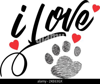 Un'illustrazione digitale di un poster con una stampa di zampa per gli amanti del cucciolo Illustrazione Vettoriale