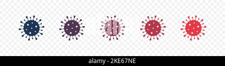 Set di icone virus. Icona delle cellule batteriche. Coronavirus icona. Nuovi batteri. Segno di virus pericoloso. Illustrazione vettoriale Illustrazione Vettoriale