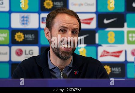 Burton on Trent, Inghilterra, 10th novembre 2022. Gareth Southgate manager d'Inghilterra annuncia la sua squadra di Coppa del mondo 2022 al centro di addestramento di St George's Park, Burton on Trent. Il credito di foto dovrebbe essere: Simon Bellis/Sportimage Foto Stock