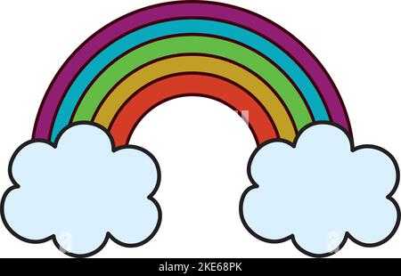 Illustrazione digitale di un grazioso arcobaleno con nuvole su sfondo bianco Illustrazione Vettoriale