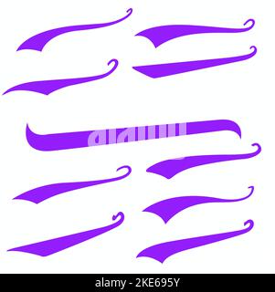 Swirls viola Swoosh Marks con vettore disegnato a mano Highlighter linea accento lavoro Illustrazione Vettoriale