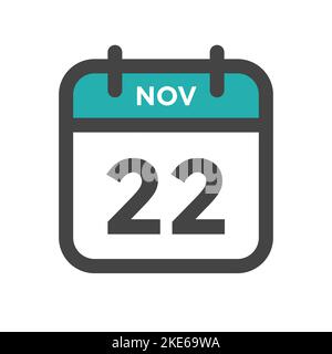 Novembre 22 giorno di calendario o Data di calendario per la scadenza e l'appuntamento Illustrazione Vettoriale