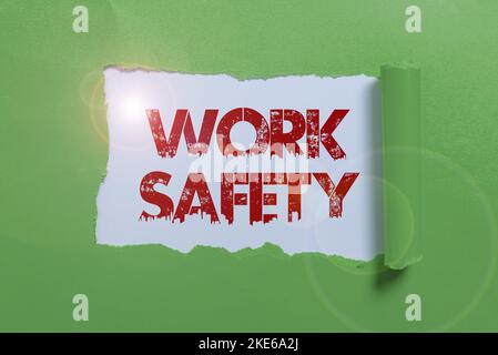 Sicurezza concettuale del lavoro di visualizzazione. Panoramica delle imprese misure preventive applicate dalle imprese per proteggere la salute dei lavoratori Foto Stock