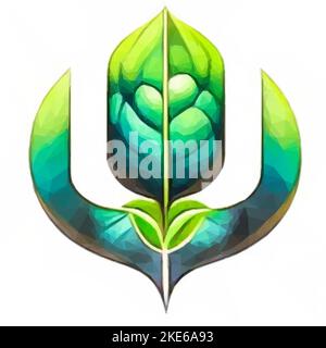 Illustrazione astratta di un orecchio di grano. Crescendo su, i grani sono nel cestino di frutta. Le foglie devono ancora dispiegarsi. Vettore in stile poly basso. Illustrazione Vettoriale