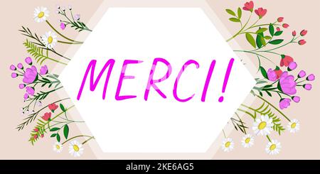 Cartello di testo che mostra merci. Parola scritta su grazie in francese ciò che si dice quando qualcuno ti aiuta in Francia Foto Stock